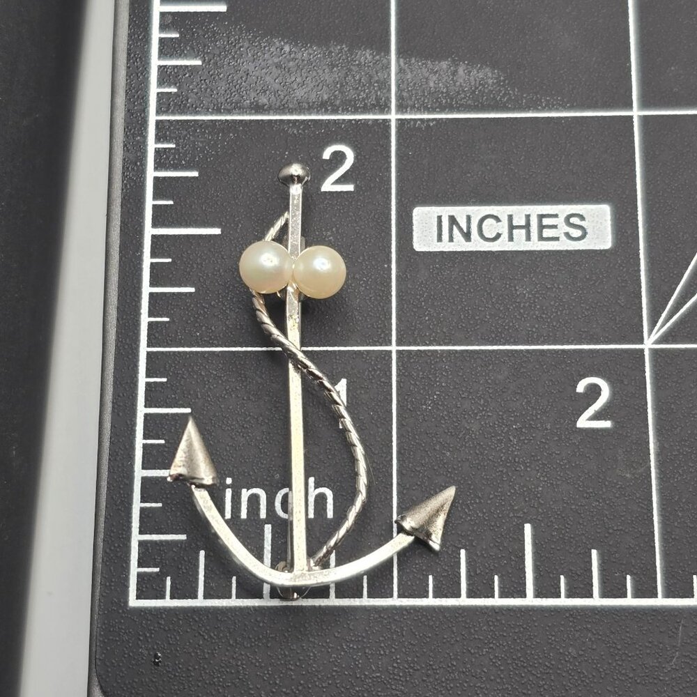 Vintage Curtis Sterling Silver Anchor Brooch 1.75" Pearls Signed DCE Nautical - Picture 4 of 9